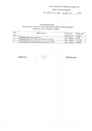 Прейскурант цен на услуги по Авиатопливообеспечению с 01.02.2026